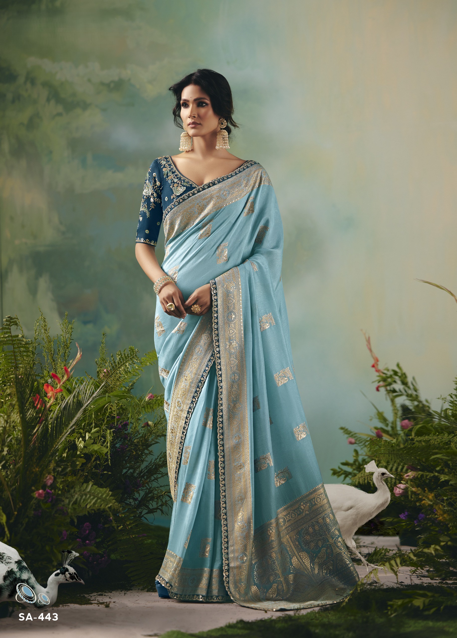 Sky Blue Elegant Silk Saree – Sky Blue & Silver